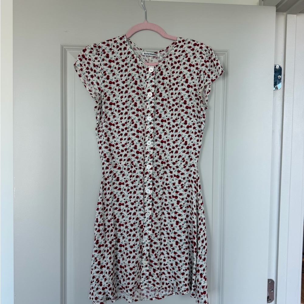 Reformation White and Red Floral Mini Dress